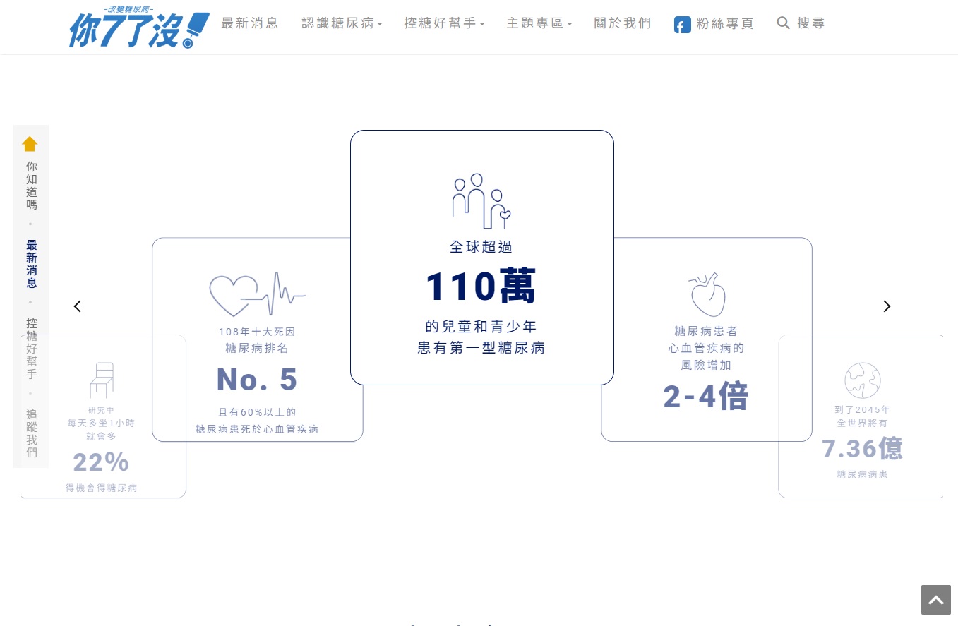 首頁展示糖尿病的重點資訊,能進資訊傳播與互動